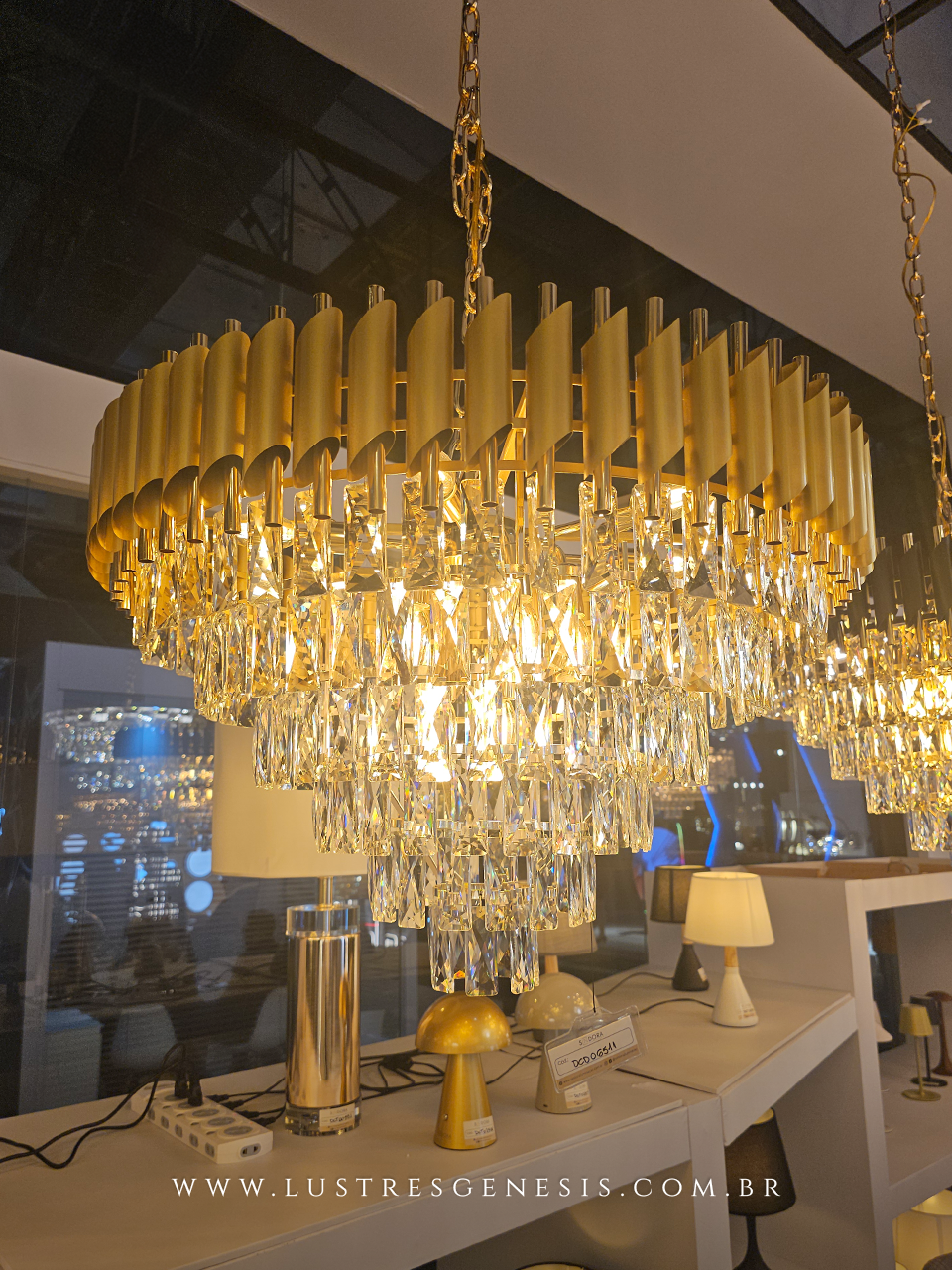 Luminária Pendente de Cristal Líbia Ø75cm Dourado